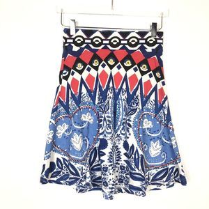 Desigual Paisley Boho Print Skater Skirt Beaded Sequins Pull On Blue Red Small